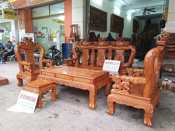 Bàn ghế Minh Quốc Nghê gỗ Hương Đá tay 12