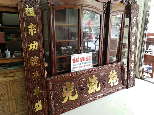 Đại tự câu đối dát vàng gỗ Gụ